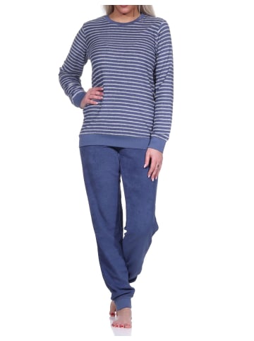 NORMANN Frottee Pyjama langarm Schlafanzug Bündchen Streifen - 75918 in marine