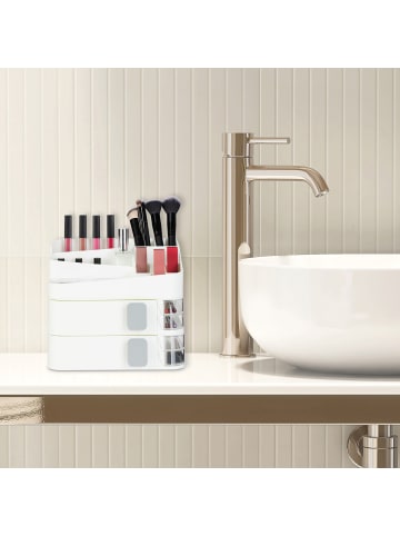 relaxdays Make Up Organizer in Weiß - (B)26 x (H)21,5 x (T)21 cm