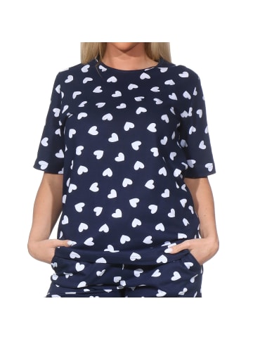 NORMANN Schlafanzug kurzarm Oberteil Pyjama Shirt Top in marine