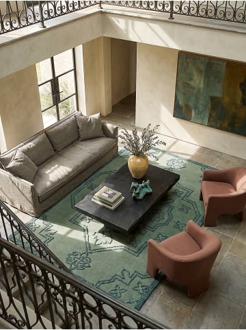 KADIMA DESIGN Wollteppich Kurzflor TINGIR Abstrakt Handgetuftet Naturfaser Wohnzimmer in Blau