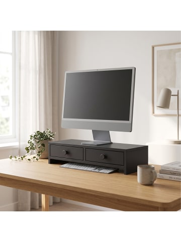 relaxdays Monitorständer in Schwarz - (B)47 x (H)12,5 x (T)18 cm
