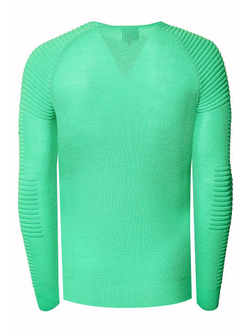 Rusty Neal Slim Fit Feinstrick Biker Rundhals-Pullover in Grün