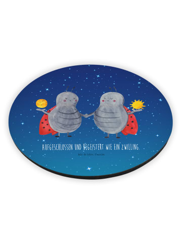 Mr. & Mrs. Panda Rund Magnet Sternzeichen Zwilling mit Spruch in Sternenhimmel Blau