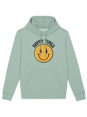 wat? Apparel Sweatshirt Happy times smiley emoji in Aloe