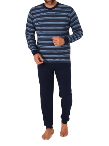 NORMANN Langarm Schlafanzug Frottee Bündchen in marine