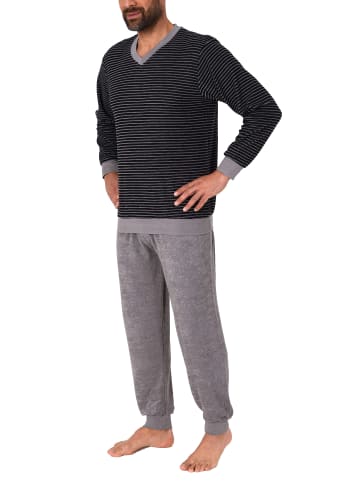 NORMANN Frottee Pyjama langarm Bündchen Ringel - 49692 in schwarz