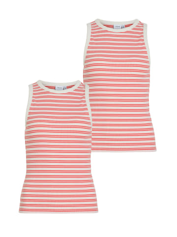 Vila 2er-SET Gestreiftes Shirt ärmelloses Rundhals Top in Rot-2