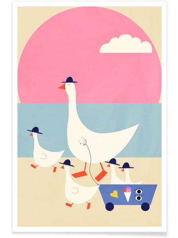 Juniqe Poster "Geese on Vacation" in Blau & Rosa