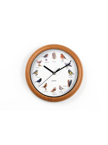 MAXXMEE Wanduhr mit Vogelstimmen fluoreszierend 25cm 1,5V braun/weiß Braun