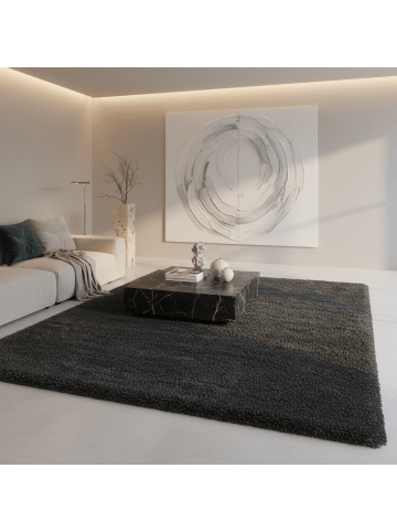 KADIMA DESIGN Teppich Hochflor Shaggy Uni Style Polypropylen Wohnzimmer in Grau