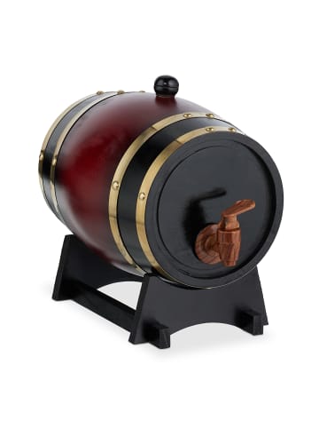 relaxdays Holzfass in Rot/ Schwarz - 2,2 l