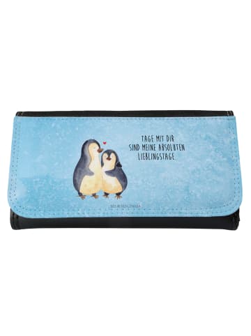 Mr. & Mrs. Panda Damen Portemonnaie Pinguin umarmen mit Spruch in Eisblau