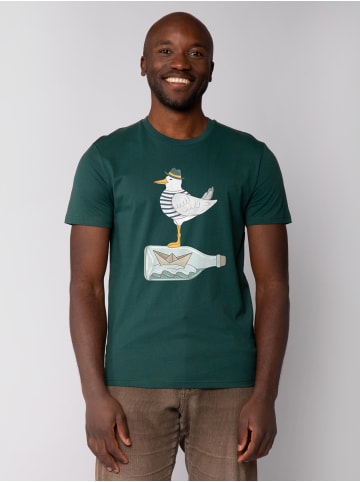 wat? Apparel T-Shirt Möwe mit Hut in Dunkelgrün