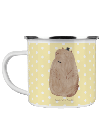 Mr. & Mrs. Panda Camping Emaille Tasse Murmeltier ohne Spruch in Gelb Pastell