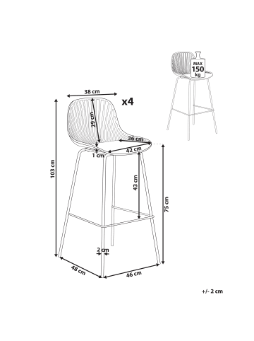 Beliani 4-tlg Barhocker KLEVE in Beige/Braun