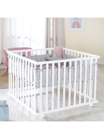 roba Laufgitter Holz weiß inkl. Schutzeinlage Indibär & Rollen