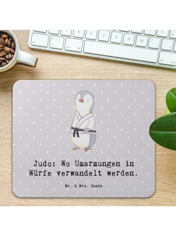 Mr. & Mrs. Panda Mousepad Judo Umarmungen mit Spruch in Grau Pastell