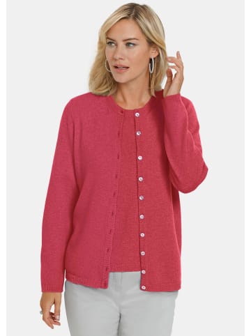 GOLDNER Kurzgröße: Eleganter Herbstcardigan mit Rundhals in koralle