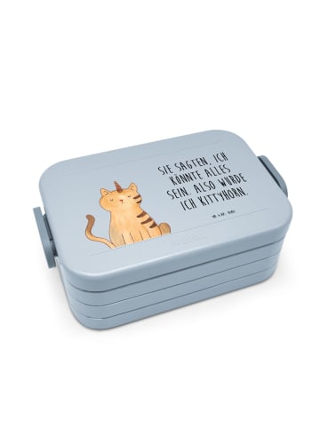 Mr. & Mrs. Panda Bentobox Einhorn Katze Motiv mit Spruch in Blau Pastell