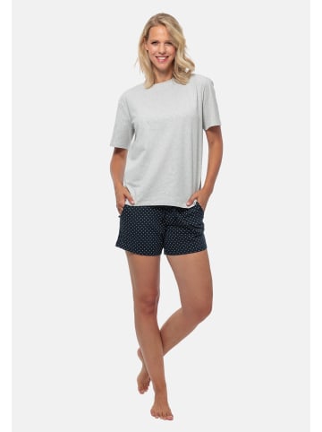 Schiesser Schlafanzug Cotton in Blau gepunktet / Grau