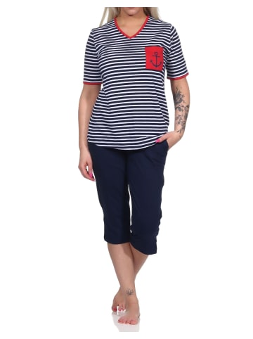 NORMANN kurzarm Capri Schlafanzug Oberteil Anker - 72745 in marine