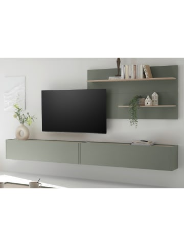 Furn.Design Wohnwand in Salbei Grün mit Eiche, Wohnzimmer mit 300 cm TV Lowboard