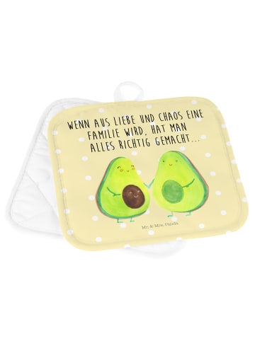 Mr. & Mrs. Panda Topflappen Avocado Pärchen mit Spruch in Gelb Pastell
