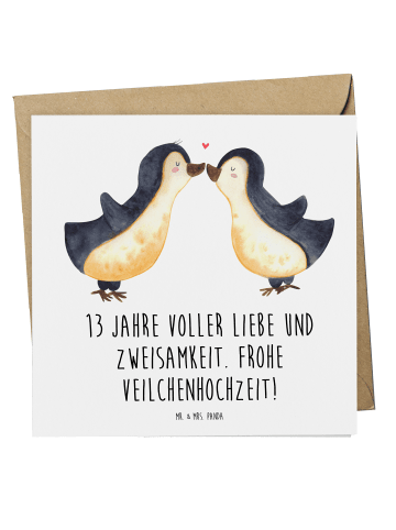 Mr. & Mrs. Panda Deluxe Karte 13. Hochzeitstag Veilchenhochzeit ... in Weiß