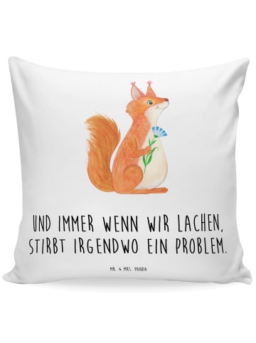 Mr. & Mrs. Panda Sofa Kissen Eichhörnchen Blume mit Spruch in Weiß