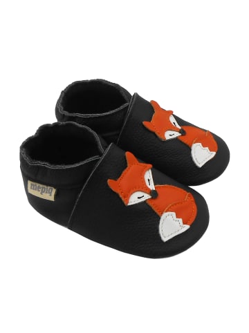 Yalion Baby Leder-Krabbelschuhe "Fuchs" in Schwarz