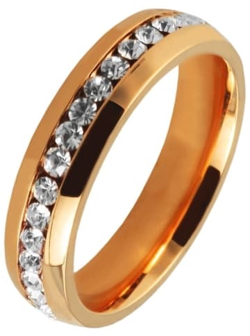 Adeliás Damen Ring aus Edelstahl mit Strass Steinchen in gold