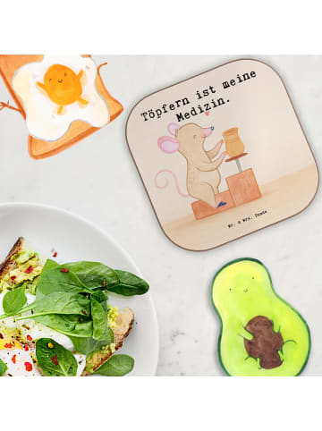 Mr. & Mrs. Panda Holzuntersetzer Maus Töpfern Design mit Spruch in Weiß