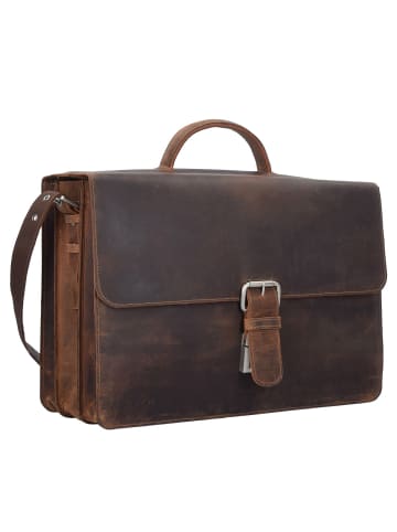 Plevier Retro Zeppelin Aktentasche Leder 43.5 cm Laptopfach dunkelbraun
