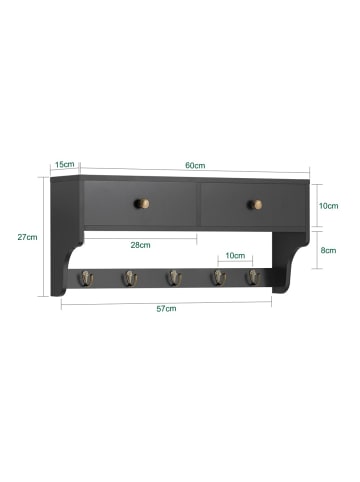 SoBuy Wandgarderobe in Anthrazit - (W) 15 x (H) 27 x (L) 60 cm