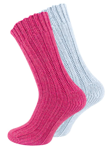 Cotton Prime® 4 Paar Woll-Stricksocken mit ALPAKA Unisex Alpakasocken in Pink/Hellblau