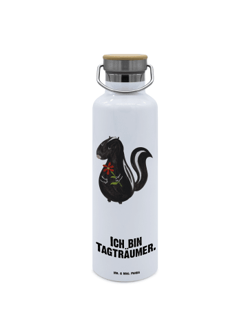 Mr. & Mrs. Panda Isolierte Trinkflasche Stinktier Blume mit Spruch in Weiß