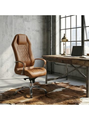 FineBuy Bürostuhl in Caramel / Leder / 70x67x136