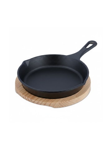 relaxdays Gusseisenpfanne mit Holzuntersetzer in Anthrazit/ Braun - Ø 20 cm