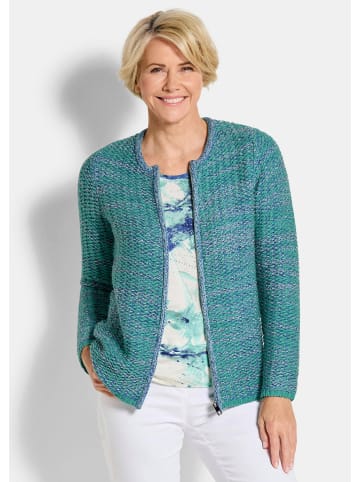 GOLDNER Kurzgröße:  Strukturjacke mit Rollband in türkis / gemustert