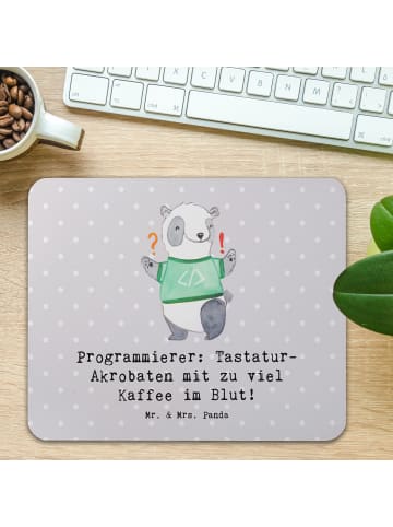 Mr. & Mrs. Panda Mouse Pad Programmierer Kaffeeheld mit Spruch in Grau Pastell