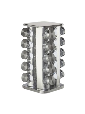 relaxdays Gewürzkarussell mit 20 Gläsern in Silber