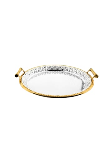COFI 1453 Gemusterte Serviertabletten aus Edelstahl mit eleganten Griffen in Silber/Gold