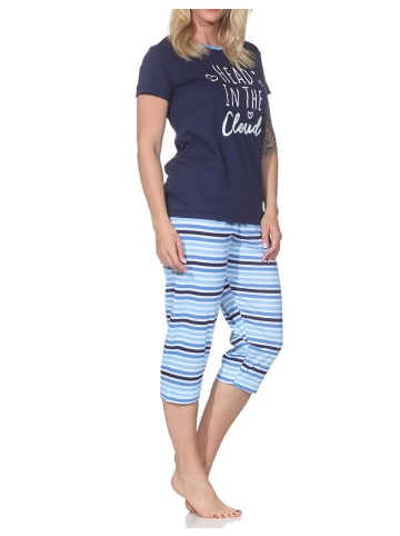 NORMANN Schlafanzug Caprihose kurzarm Streifenoptik 126 10 802 in navy