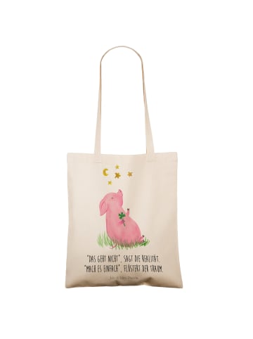 Mr. & Mrs. Panda Shopping Tasche Schwein Glück mit Spruch in Creme