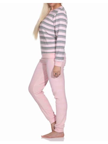 NORMANN Frottee Schlafanzug langarm Pyjama Bündchen - 77686 in rosa