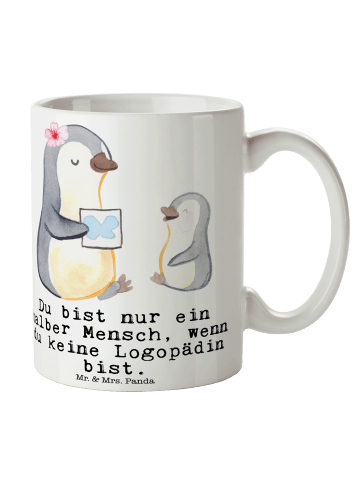 Mr. & Mrs. Panda Kaffeebecher Logopädin Herz mit Spruch in Weiß
