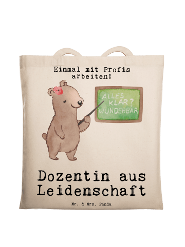Mr. & Mrs. Panda Henkeltasche Dozentin Leidenschaft mit Spruch in Creme