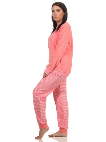 NORMANN Frottee Pyjama Bündchen Herz Tupfen Streifen - 59511 in Rosa