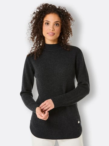 creation L Stehkragenpullover in schwarz-meliert