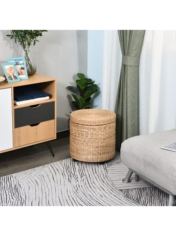 HOMCOM Fußhocker-Ø43 x 43H cm-Khaki